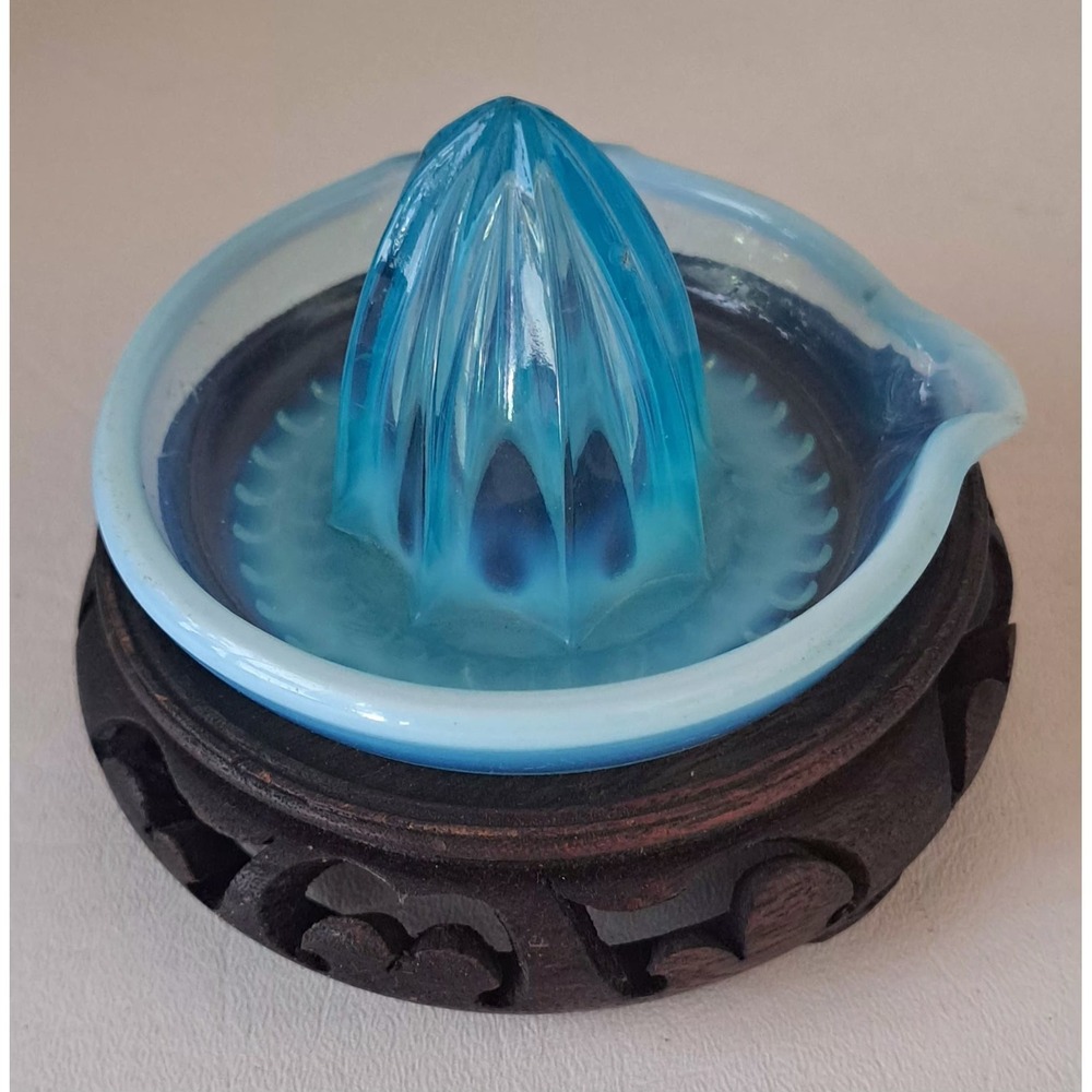 Nickel Plate Glass Co Blue Opalescent Hobnail Juice Reamer